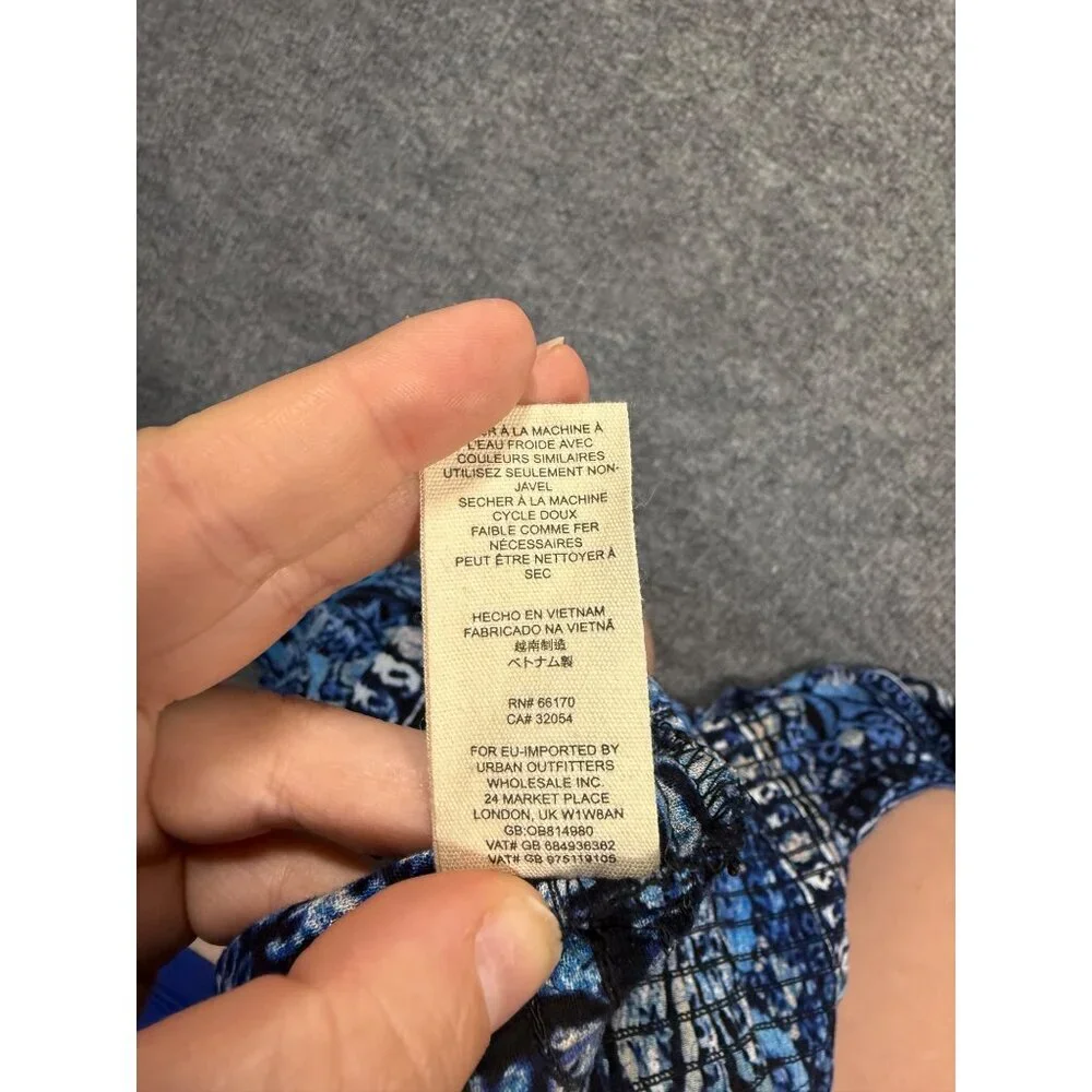 Free People Women's Blue Wild & Free Smocked V Neck Long Sleeve Boho Y2K Size L